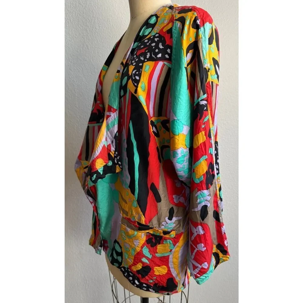 AR USAGI Vintage 80s Retro 100% Silk Blazer Bold‎ Amazing sz Medium EUC